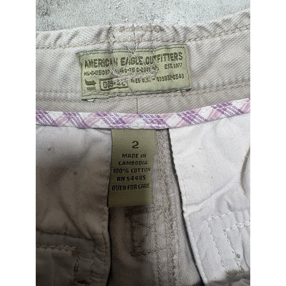 Vintage Y2K American Eagle Cargo Shorts Sz 2 Low Rise Khaki Utility Zip Fly Gorp - Picture 3 of 5
